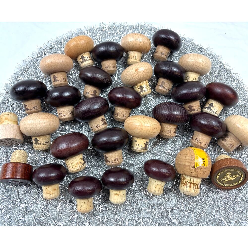 Wooden Decanter Bottle Stopper Cork Seal Crafting DIY Decor Mushroom Craft Lot